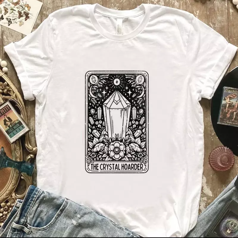 The Crystal Hoarder Women's Short Sleeved Tarot Brand Printed Clothing Fun Top Printed Style Printed Trendy Style Casual T-Shirt
