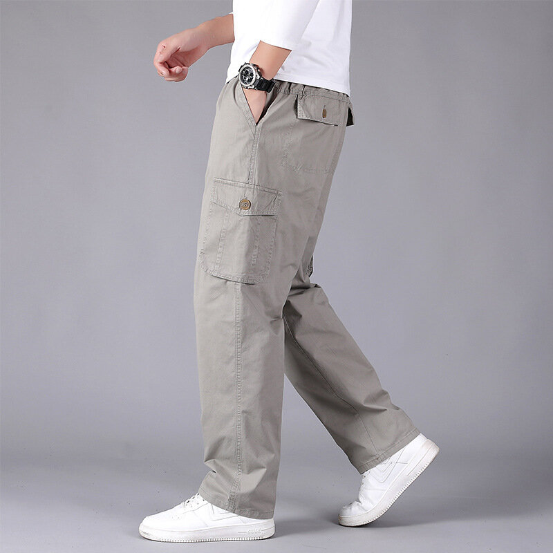Męskie duże rozmiary 6XL 2024 nowe bawełniane luźne spodnie Cargo męskie modne jednokolorowe spodenki z wieloma kieszeniami spodnie wojskowe