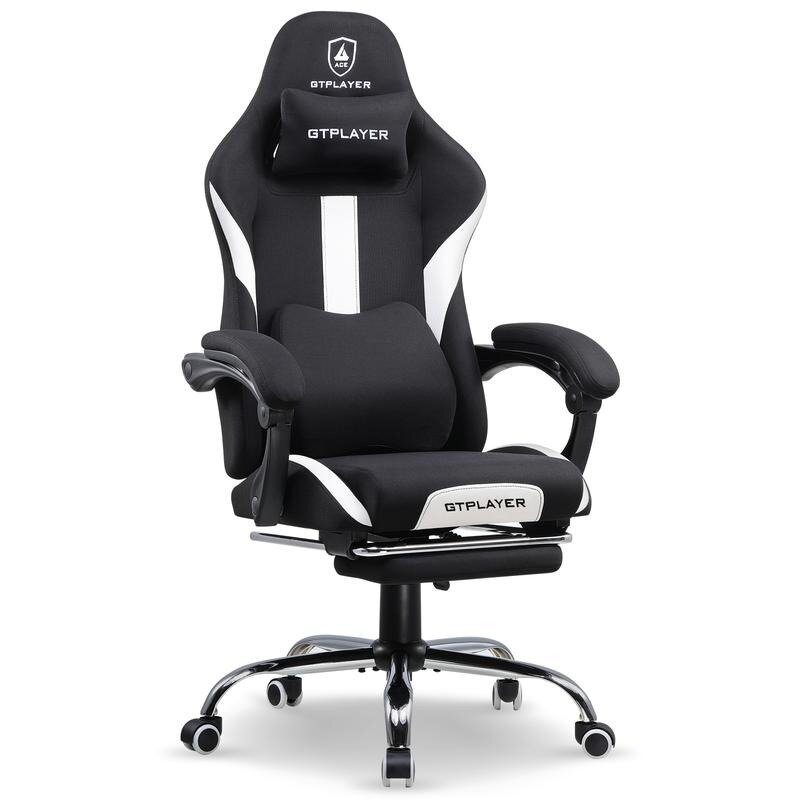 GTPLAYER kursi game kantor, kursi ergonomis dengan saku bantal pegas dengan dudukan putar 360 ° kain lembut dengan sandaran kaki