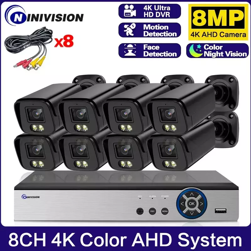 8CH ชุดระบบกล้องวงจรปิด AHD 4K, กล้องการมองเห็นได้ในเวลากลางคืนสีเต็มรูปแบบชุดระบบรักษาความปลอดภัย H.265 DVR 8ช่องชุด XMEYE