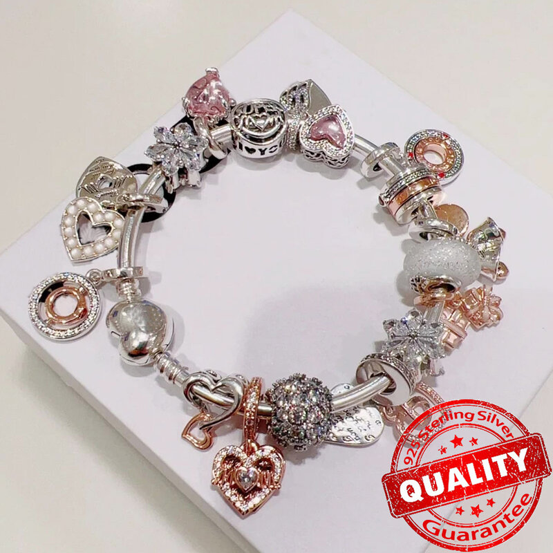 New 925 Sterling Silver Mom Heart Charm Fit Brand Bracelet Eternal Family Charm Elegant Fine Jewelry Thanksgiving Gift
