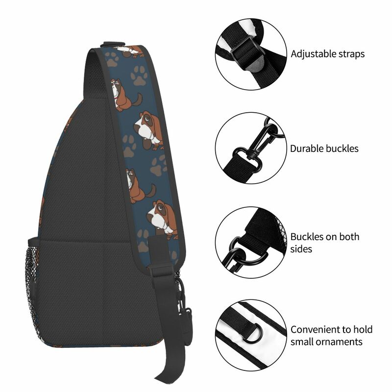 Basset Hound Dog Sling Peito Bolsas para homens e mulheres, Street Belt Bag, Merch