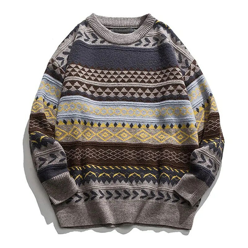 Кашемировый свитер для мужчин, модные пуловеры оверсайз в полоску с круглым вырезом в стиле ретро, повседневный вязаный свитер в стиле Харадзюку, унисекс