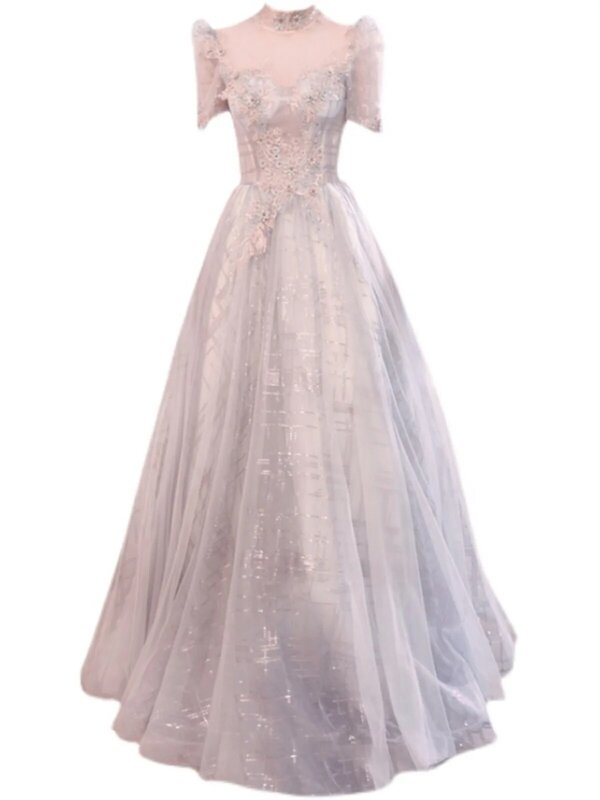 Женское вечернее платье Angel's свадебное платье, серое сексуальное платье с подсветкой звезд, для ежегодного собрания, выступления, соло, для приема гостей, 17619