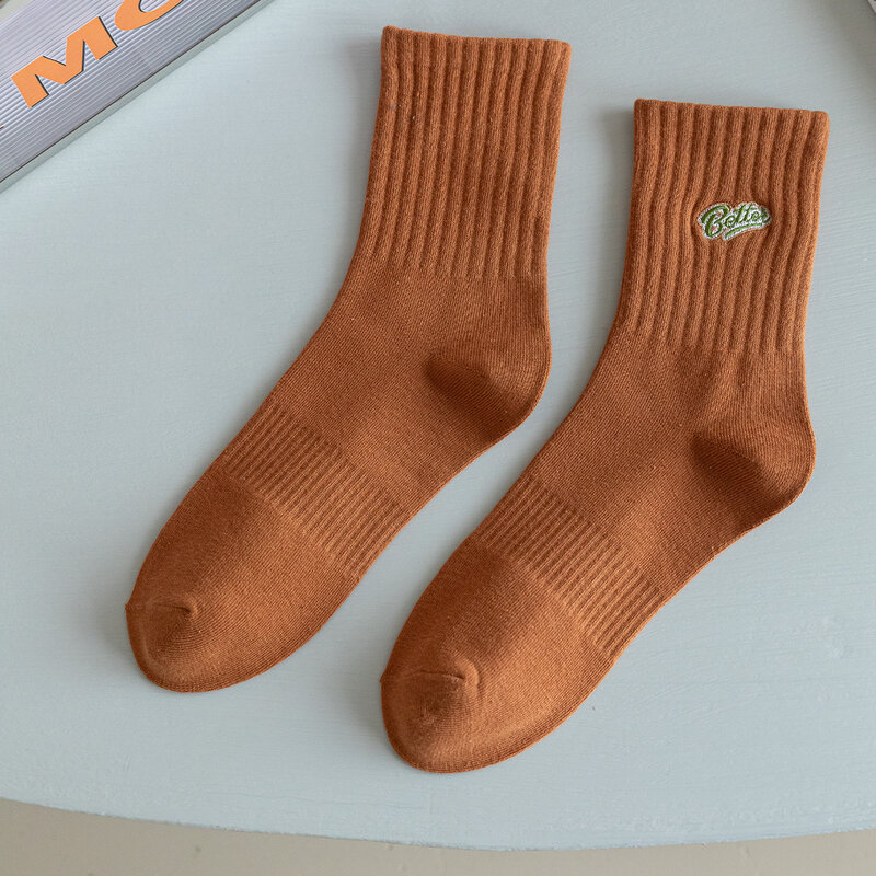 Однотонные ребристые короткие носки большого размера с вышивкой для взрослых