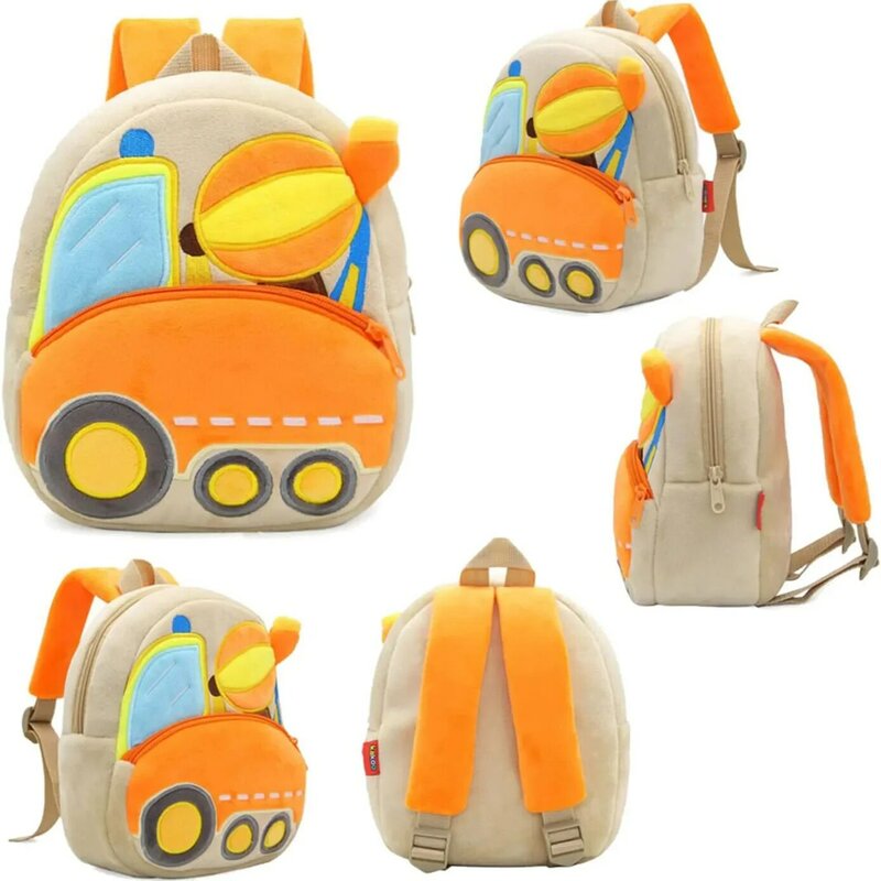 Mochila de coche de dibujos animados con texto personalizado para niños, bonito Vehículo de saneamiento, camión elevador, bolsas escolares de felpa, mochila ligera para niños y niñas