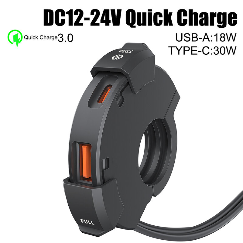 Newest Motorcycle Type-C PD USB Chargers For Cell Phone DVR GPS Quick Charging QC 3.0 12V 24V Dual Ports Power Adapter Socket