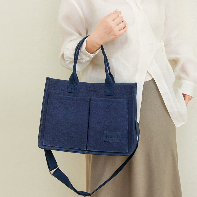 Original Women's Simplicity Canvas Handbag Business Commuter Single Shoulder Bag Crossbody Tote Bag Solid Color Student Book Bag