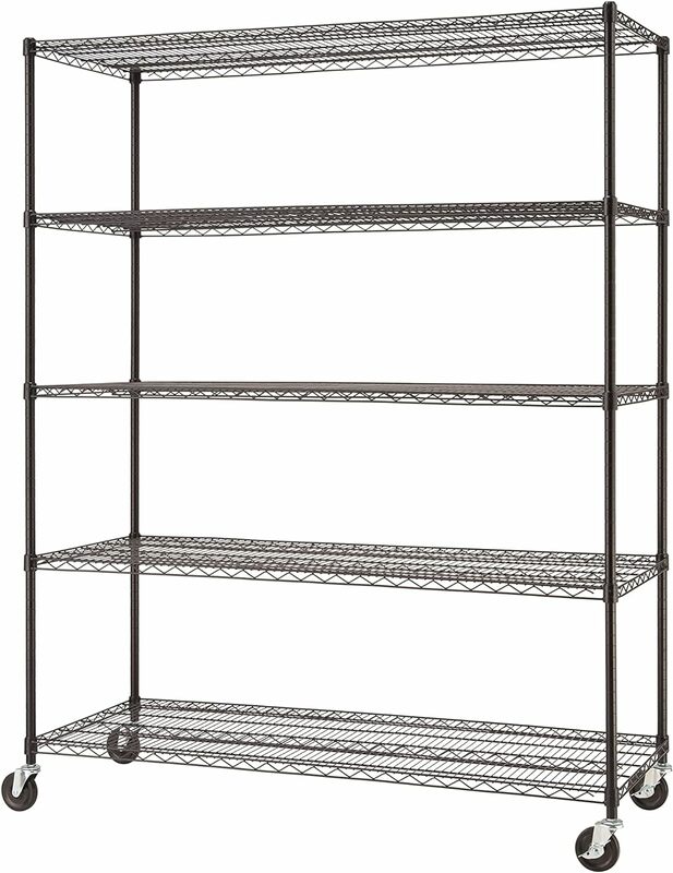 Basics 5-Tier Adjustable Wire Shelving with Wheels for Kitchen Organization, Garage Storage, Laundry Room,