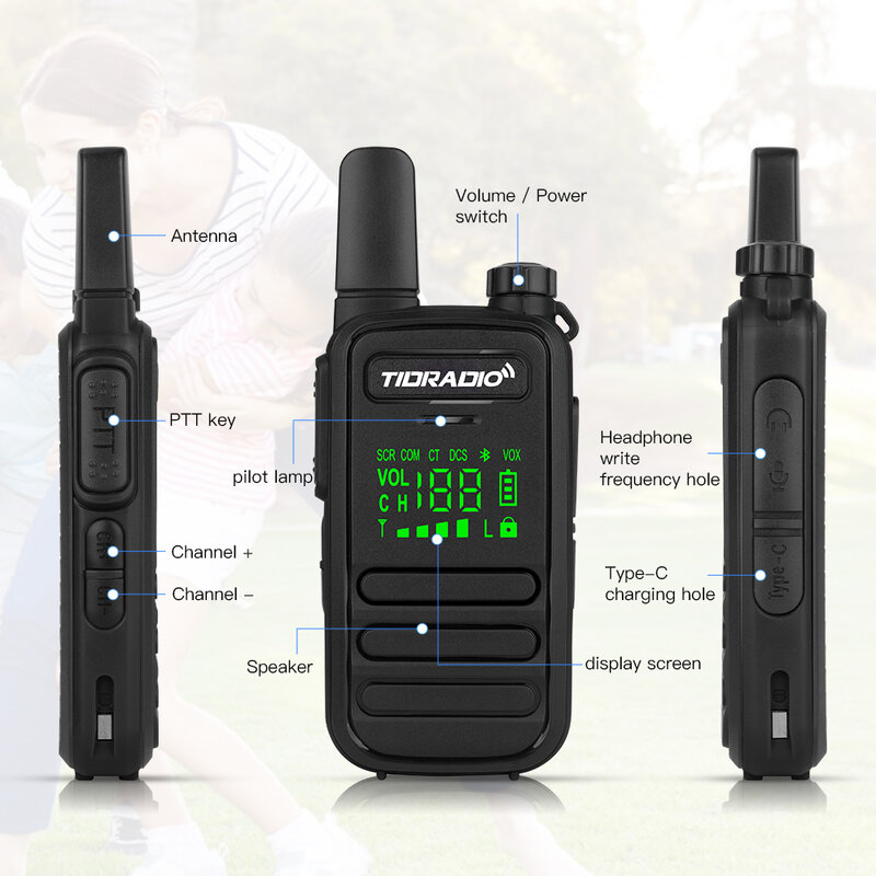 TIDRADIO 2PCS M11 Mini Walkie Talkie Profesional PMR /FRS Long Range Communication Radio Two Way Portable Radio Transceiver