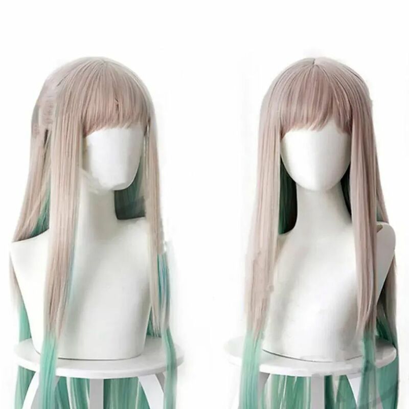 Mädchen mit silbergrauem Farbverlauf grün langes Haar, niedlichen Pony, Anime Cosplay Stirnband synthetische Perücken Pelucas Haar täglichen Party gebrauch