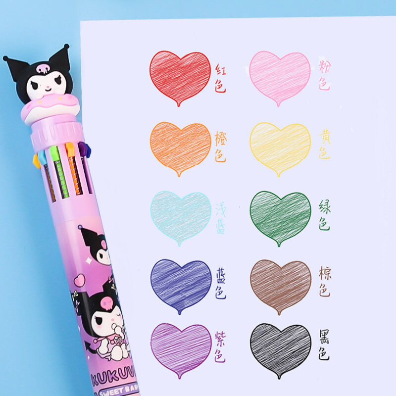 Sanrio Press penna a sfera a dieci colori Cartoon Kawaii Kuromi Multi-Color studenti penna Gel Melody Sanrio cancelleria scrivi penne carine