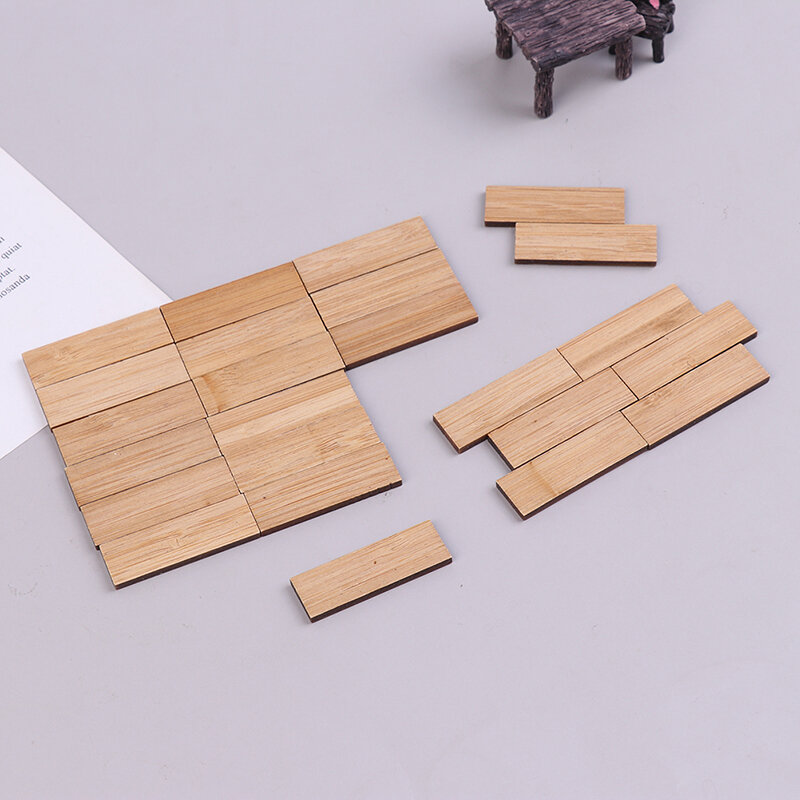 24 Stks/set 1:12 Poppenhuis Miniatuur Bamboe Prefab Vloer Rechthoek Model Decor Diy Accessoires