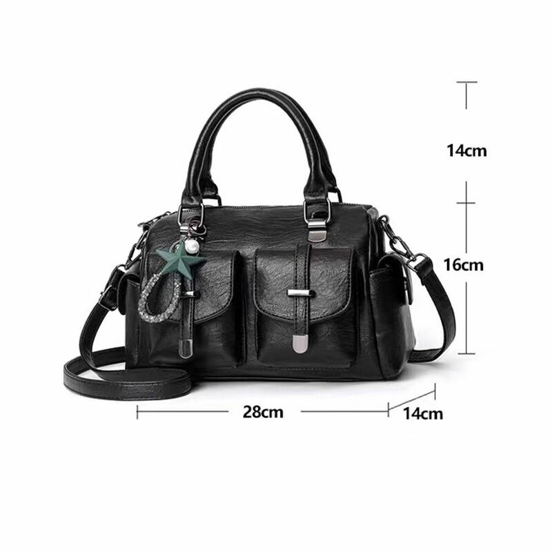 Fashion Shoulder Bags NEW Solid Color PU Leather Ladies Handbags with Pendant Large Capacity Female Messenger Bag