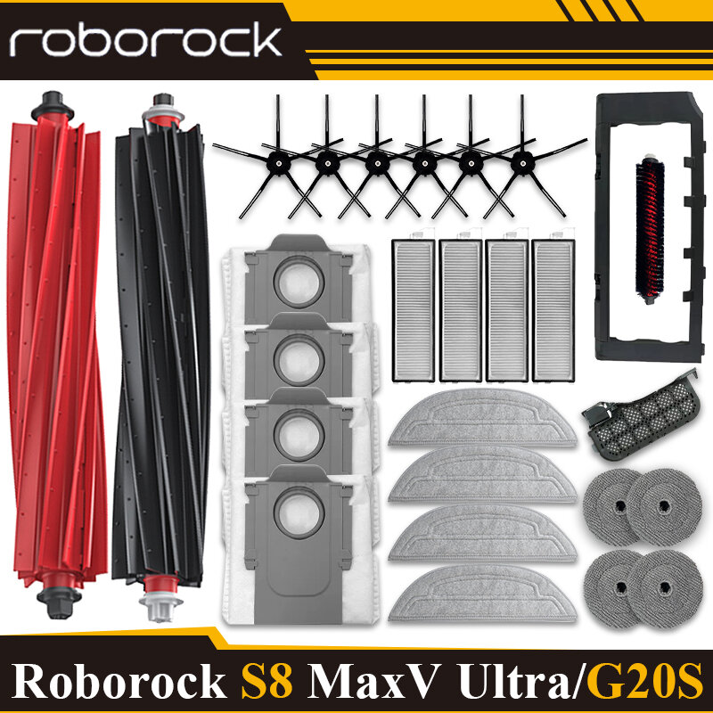 Accesorios de repuesto para aspiradora Roborock S8 MaxV Ultra Robot, cepillos laterales principales, paños de fregona, filtros HEPA, piezas de repuesto, bolsas de polvo