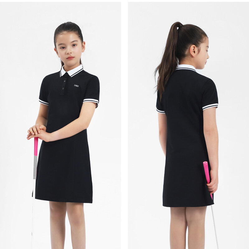 PGM gaun Golf anak perempuan, baju Golf lengan pendek musim panas kaus olahraga rok sederhana A-Line QZ092