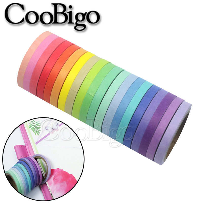 20 rolos washi fita adesiva arco-íris cores sólidas fita adesiva decorativa para diário caderno diário álbum diy 5mm