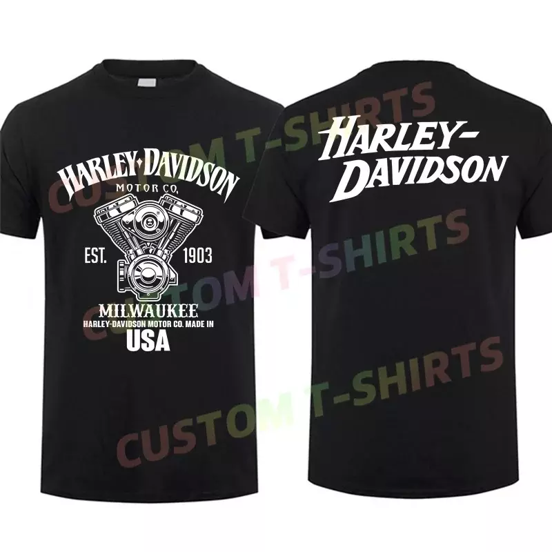 2024เสื้อยืดผู้ชายลำลอง Davidson motorcycle EST 1903เสื้อยืดกราฟิกขนาดใหญ่ Baju atasan olahraga harleys สบาย S-3XL streetwear