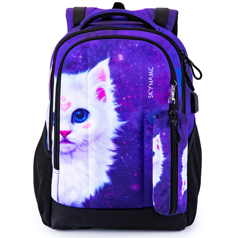 Молодежные рюкзаки с имитацией кошек, школьные ранцы, USB-зарядка, многофункциональная школьная сумка