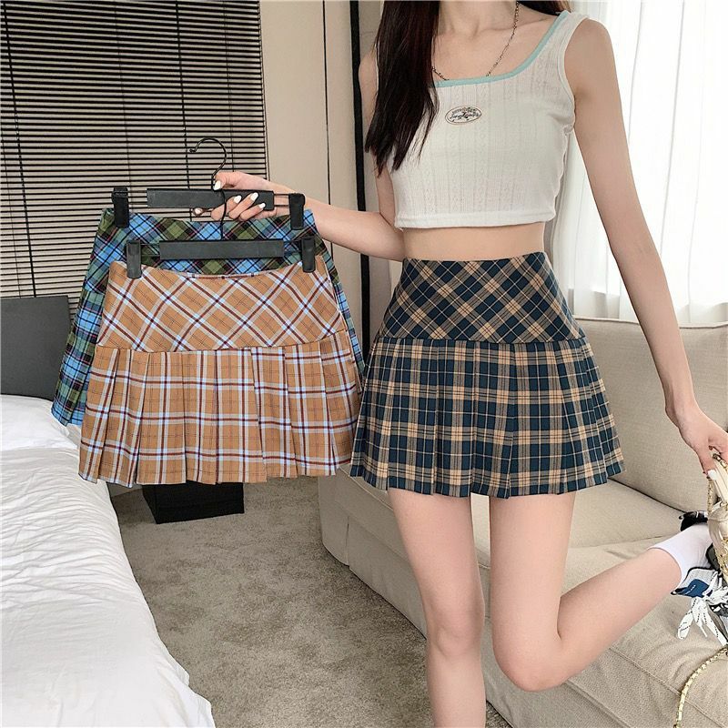 Preppy Style Pleated Mini Skirt Girls Retro Slit High Waist Dance Skirts Students Y2k High Quality Plaid Harajuku Mini Skirt