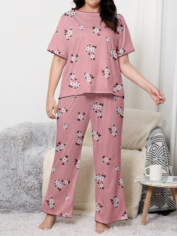 Milk silk material pajamas, home clothes, plus size short sleeved pants set, can be worn externally in sizes 1XL-5XL