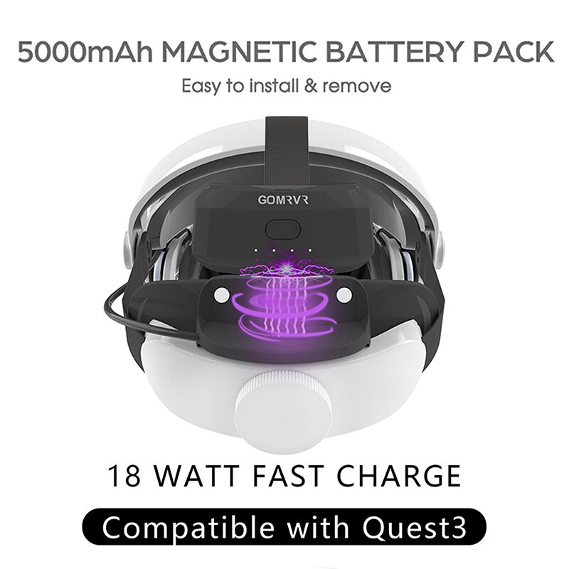 GOMRVR-Fast Charge Battery Head Strap, Meta Quest 3 Elite, Alternative Head Strap para Oculus Quest 3 Acessórios