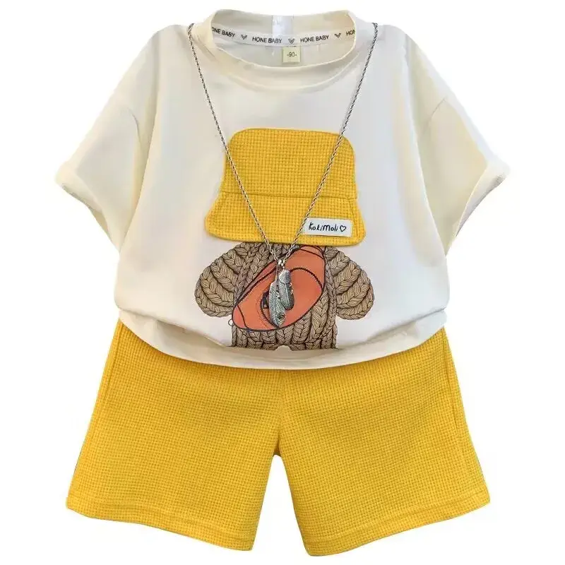 Детская одежда летний комплект для мальчиков Новинка 2024 Детская футболка с коротким рукавом шорты Комплект из двух предметов