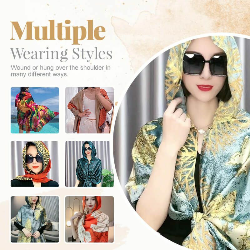 Hooded Cape Silk Scarf Women Spring And Autumn Silks Wraps Female Dual-Purpose Large Shawl Brand Simulation Shawls Beach Towel