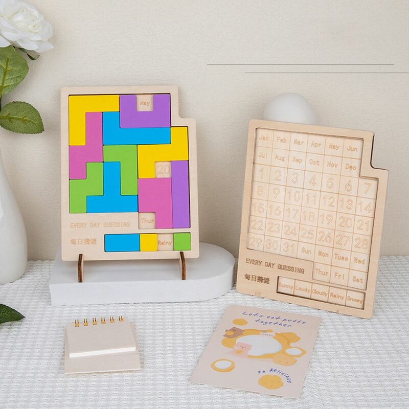 Dzieci Montessori kreatywne Puzzle dla dzieci IQ zabawki inteligencja układanki drewniane Puzzle z kalendarzem