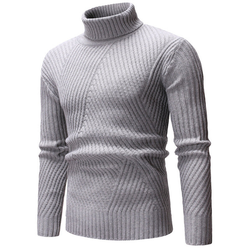 Nowa jesienno-zimowa marka odzieżowa męska swetry ciepła, Slim pasujące pulower z golfem sweter z dzianiny męskie szaro-białe czarne