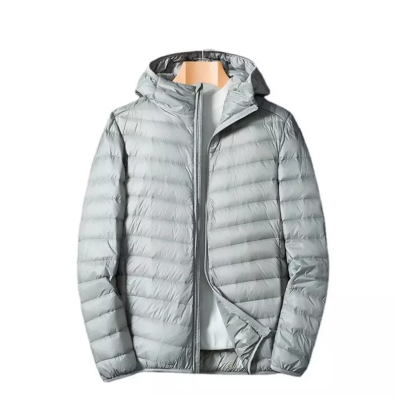 Jaqueta leve de manga comprida masculina, casaco com capuz, jaqueta com zíper ao ar livre, Casacos quentes, Parkas monocromáticos, preto, inverno