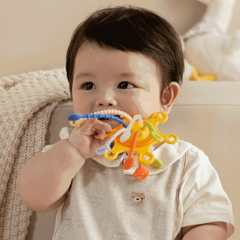 Develops Cognitive 3 in 1 Baby Sensory Toys Safety Silicone Teething Toy Baby Pull String Toy Montessori PP Baby