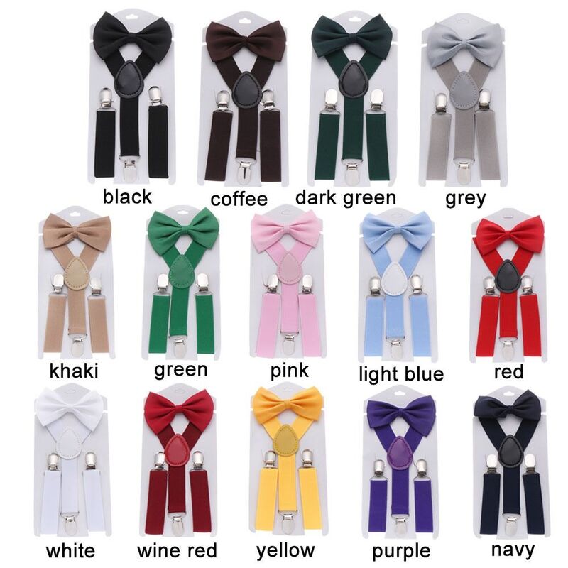 Correas de tirantes para niños, Clip de correa de Color sólido para pantalones colgantes, Clip de pajarita, conjunto de tirantes de corbata