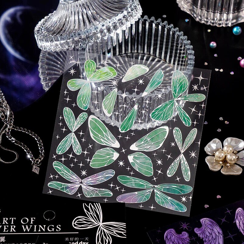 Autocollants ailes d'ange en PET 2 feuilles, papier Transparent pour Scrapbooking, matériau du compte à main, papeterie décorative aile papillon