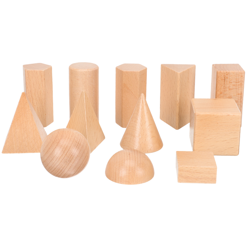 Bloques geométricos de madera para niños, accesorios de aprendizaje para escuela primaria, 12 piezas