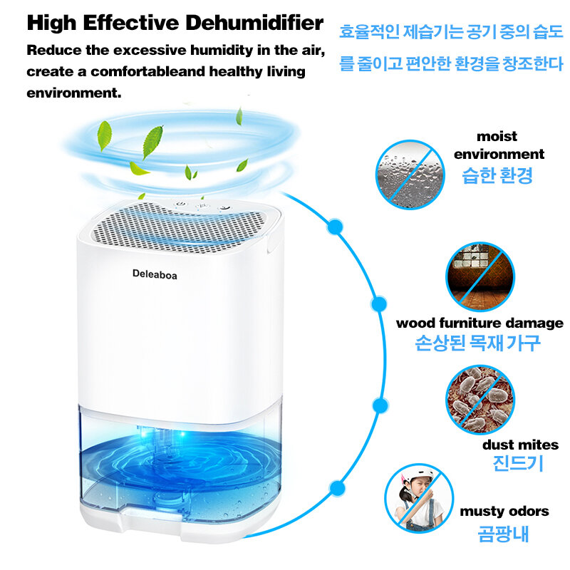 Dehumidifier Portabel dengan Filter Udara Dasar, 2 In 1 untuk Rumah untuk Ruang untuk Dapur, Peredam Kelembaban Yang Tenang, Hemat Biaya