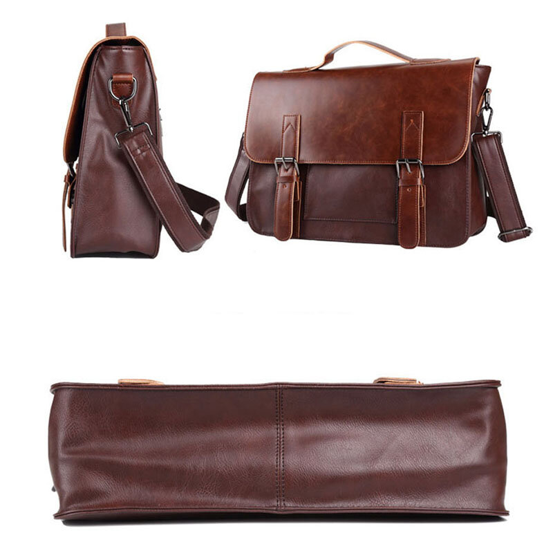Crazy Horse Artificial Korea Style Business Handbag Laptop Coffee slip Leather Casual Men Messenger Shoulder Bags