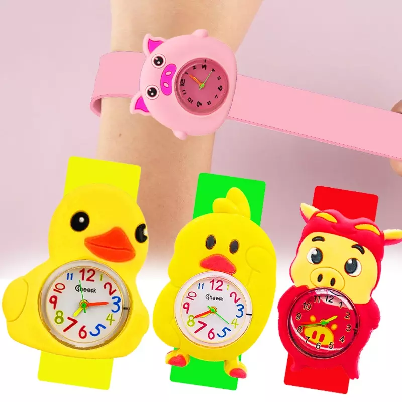 Moda cartone animato stile pollame orologi per bambini tempo di illuminazione per bambini giocattolo mondiale simpatico orologio al quarzo per bambini con quadrante di pollo/anatra/maiale