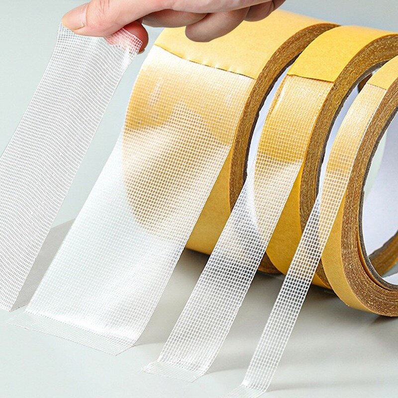 Double Sided Traceless Tapes High Viscosity Cloth Base Grid Waterproof Carpet Adhesive Fiber Gummed Tape Strong Sticky Strips