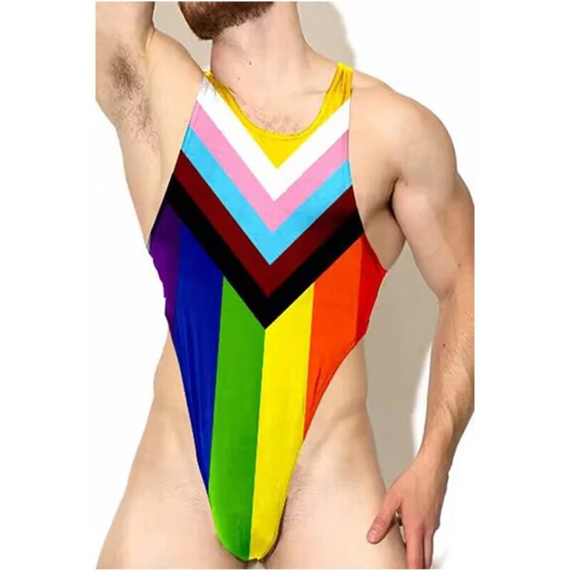 Pagliaccetti unicorno da uomo tendenza estiva tuta corta a contrasto arcobaleno intimo Siamese tuta intera nuova tuta Lingerie Sexy LGBT