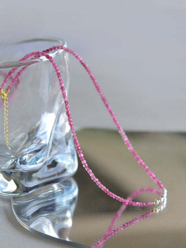 UMQ Natural Tourmaline Necklace Freshwater Pearl Necklace Pink Crystal Jade Clavicle Chain Dopamine Ornament