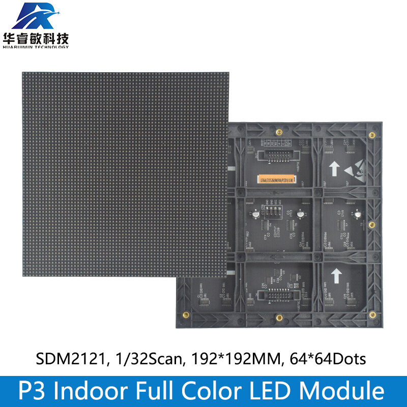 P3 Módulo de Display LED Interior Full Color, matriz de pontos 64x64, 192mm * 192mm, SMD, RGB