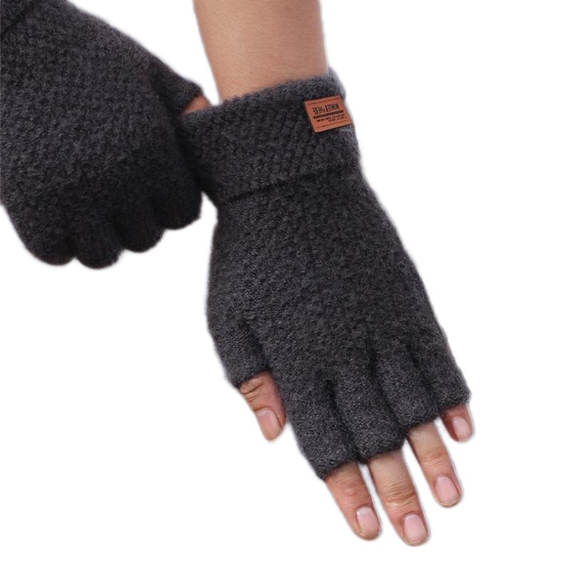 Guanti invernali caldi senza dita guanti lavorati a maglia addensati caldi al tatto guanti da ciclismo Unisex elastici per esterni caldi con mezze dita