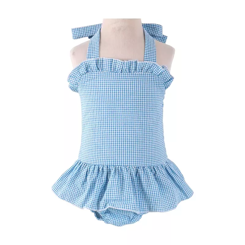 Costume da bagno bambini ragazze costumi da bagno estate vestiti per bambini semplice motivo scozzese a righe neonato apprendimento costume da bagno per bambini ragazza