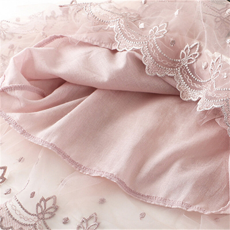 Платье для девочек, новинка, летняя сетчатая Одежда для девочек, розовое кружевное платье принцессы с аппликацией, Детская летняя одежда, детская одежда