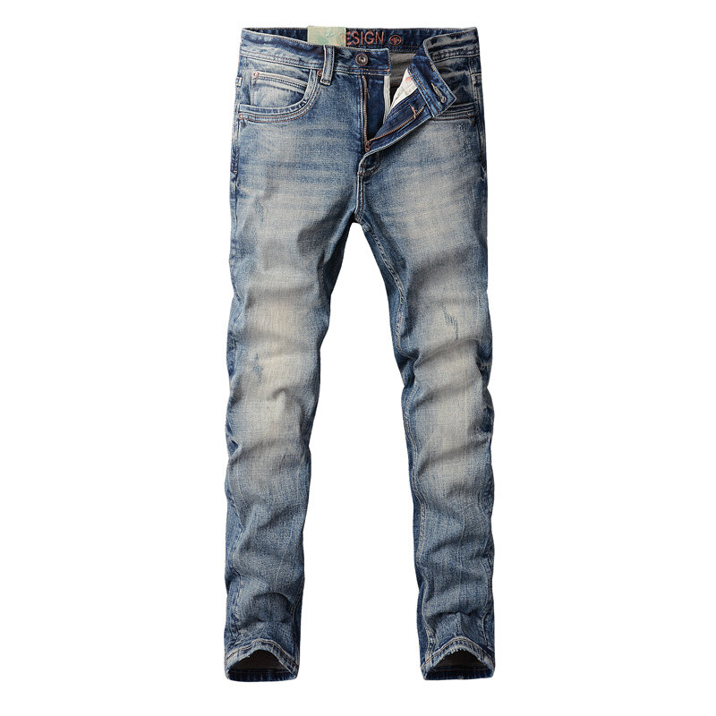 Projektant mody męskie jeansy wysokiej jakości niebieskie w stylu Retro elastyczne Slim Fit porwane jeansy męskie włoski styl Vintage spodnie dżinsowe Hombre