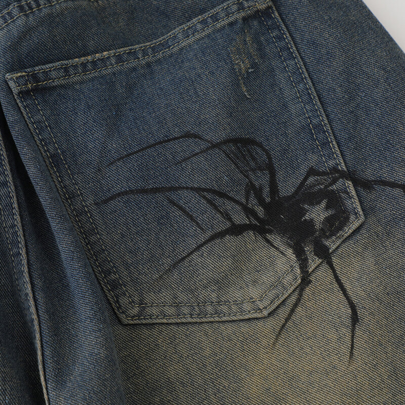 Men's and Women's Vibe Jeans - Vintage American Style Spider Graffiti Denim Shorts