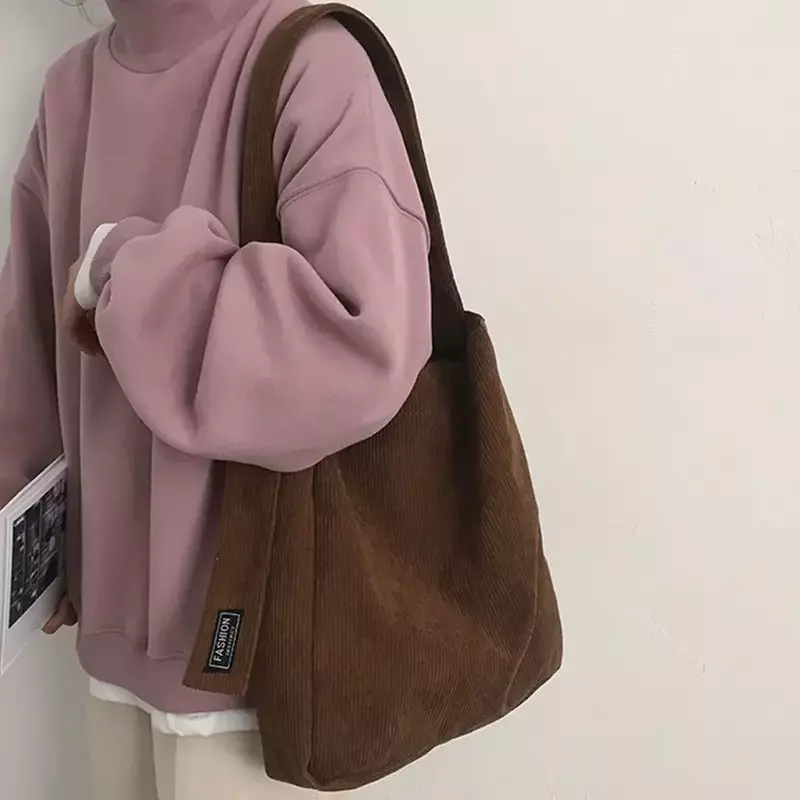DB7  Fashion Women Corduroy Shoulder  Soft Handbags Tote Bag Girls Students Large Capacity Bags