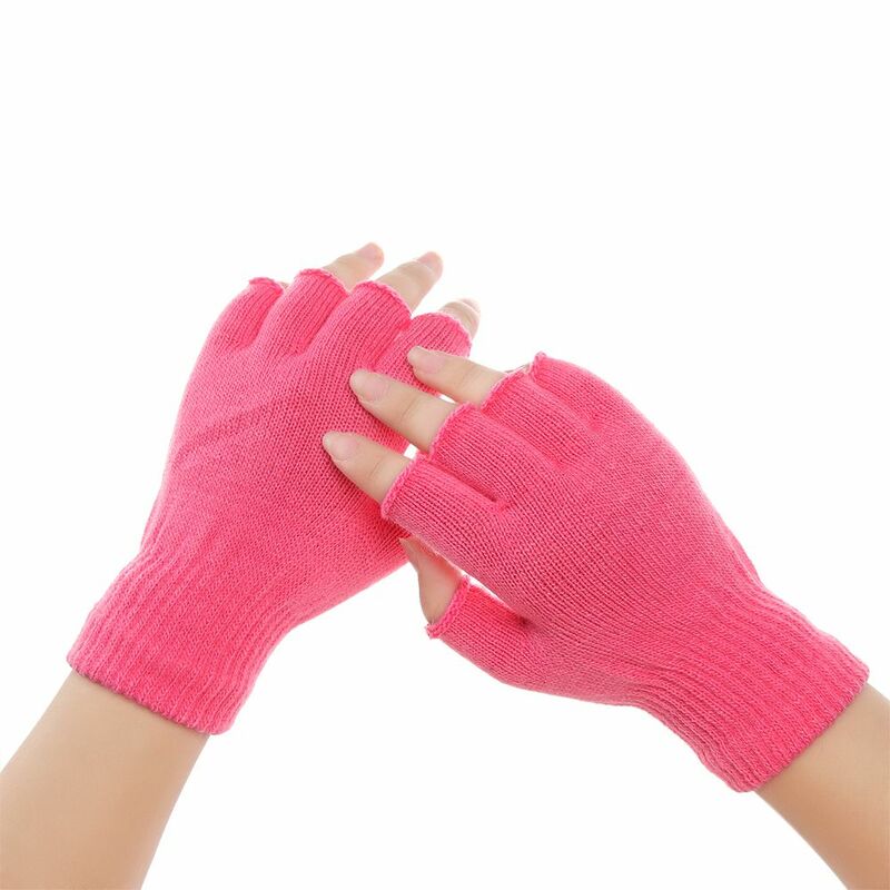 Hete Verkoop Snoepkleur Houd Vinger Warm Kort Gebreide Handschoenen Dikke Warme Halve Vingerwanten