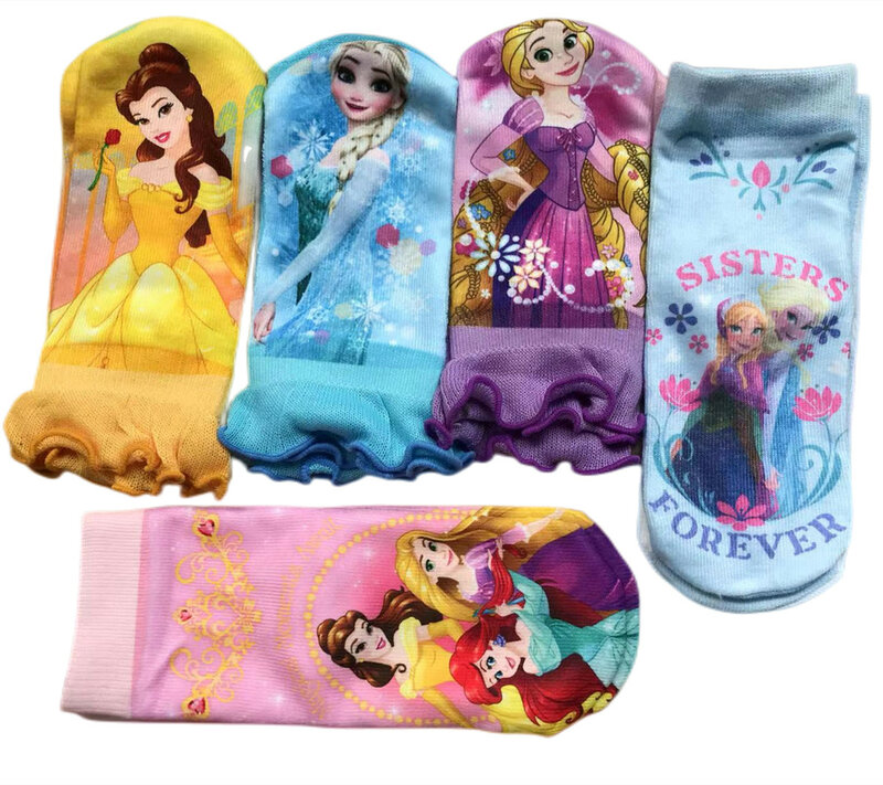 Meias de desenhos animados para crianças, meias de algodão Princess Design, Elsa, Anna, sereia, Belle, cor brilhante, brinquedos quentes, 3-10T, 4 pares, muito